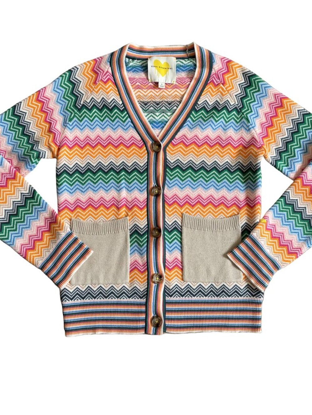 Kerri Rosenthal Rainbow Chevron Cardigan Size Small 100% Cotton Multicolor